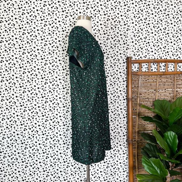 NEW Ming Wang | Tweed Boucle stretch Knit Green Black Cap Sleeve Sheath Dress S - Picture 5 of 11